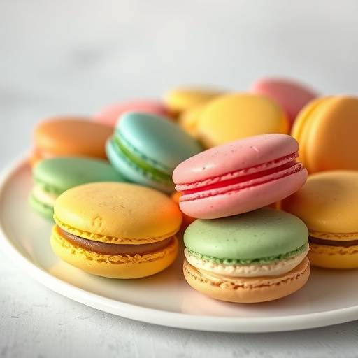 Colorful macarons displayed on a plate