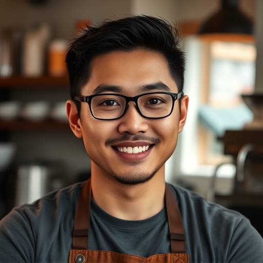 Portrait of David Chen, Head Barista at The Daily Grind Cafe