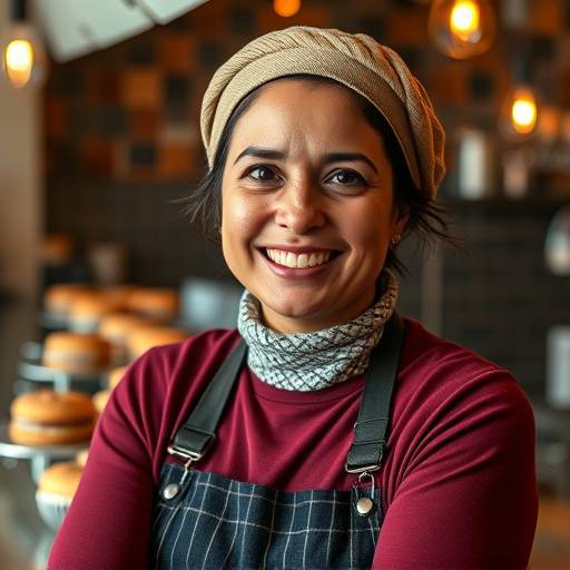 Portrait of Maria Rodriguez, Head Baker at The Daily Grind Cafe